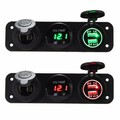 5V 3.1A LED 12V Socket 3 Hole Panel Marine Car Boat Dual USB Charger Voltmeter