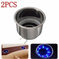 8LEDs Stainless Steel Cup Drink Holder 2Pcs Truck Marine Boat Car Blue Camper