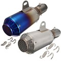 Stainless Steel Gp Motorcycle Street Bike 51mm Silver Exhaust Muffler Pipe Grilled Blue Mesh