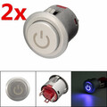 Autolock 2Pcs Push Button Blue ON OFF Switch LED 12V 22mm Power