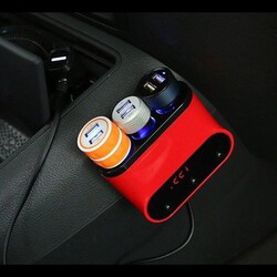 3 Socket USB Port Adapter Car Cigarette Lighter Splitter Switch with Two