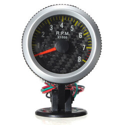 Tachometer Gauge Yellow LED Rev Car Auto RPM Carbon Fiber Face